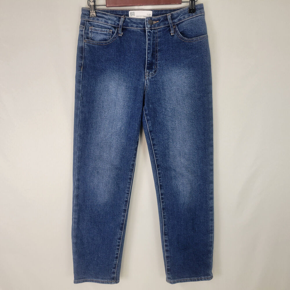 RSQ Jeans Juniors 7 Blue Denim Womens High Rise Straight Leg Cropped Medium Wash